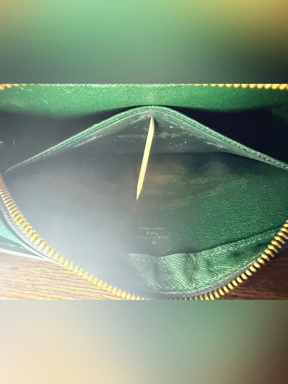 Louis Vuitton Vintage Green Textured Leather Toiletry Wristlet